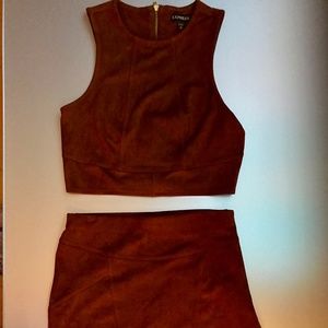 Camel 2 piece faux suede outfit